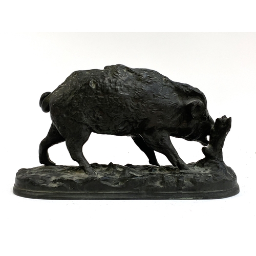 490 - After Pierre-Jules Mene (French, 1810-1894), a patinated bronze sculpture of a wild boar, 35cm long,... 