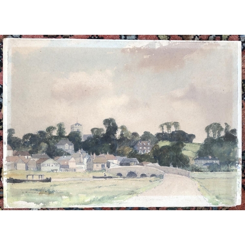 921 - Edgar Thomas Holding R.W.S. (1890-1952), watercolour of a bridge with village beyond, signed, 28.5x4... 