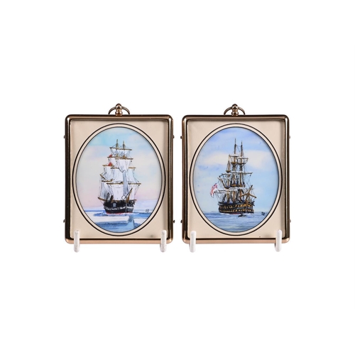 922 - Roger Bleasdale (Late Twentieth Century), two miniature paintings of ships, Training Ship HMS Welles... 