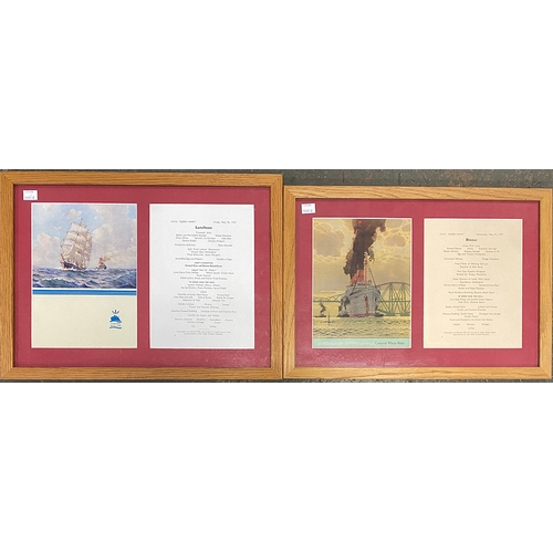 910 - A set of two framed Cunard White Star 1937 dinner and luncheon menus