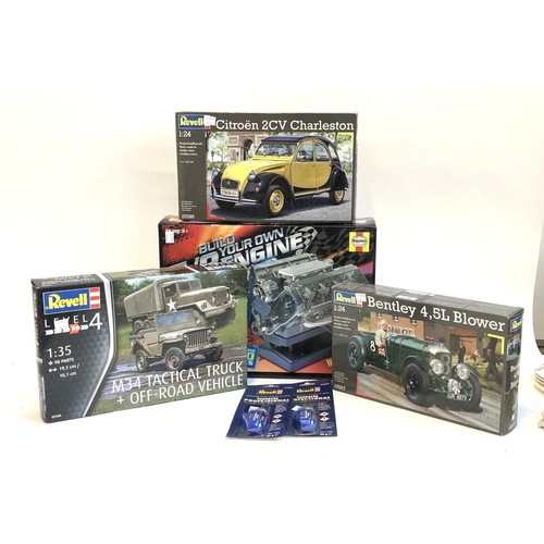 527 - Three Revell models comprising Bentley Blower, Citroen Charleston, m34 Tactical Truck & off-road veh... 