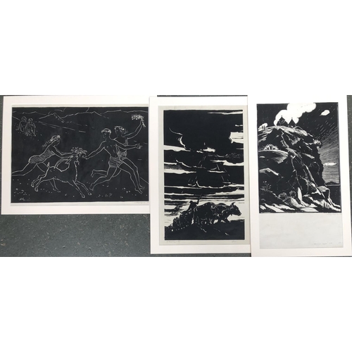 965 - Mher Abeghyan (Armenian, 1909-1994), three mid 20th century linocut prints, signed lower left, each ... 