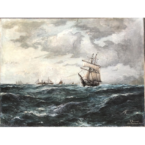 991 - Vorwerk after Schnars-Alquist, tall ship at sea, oil on canvas, 62x81cm