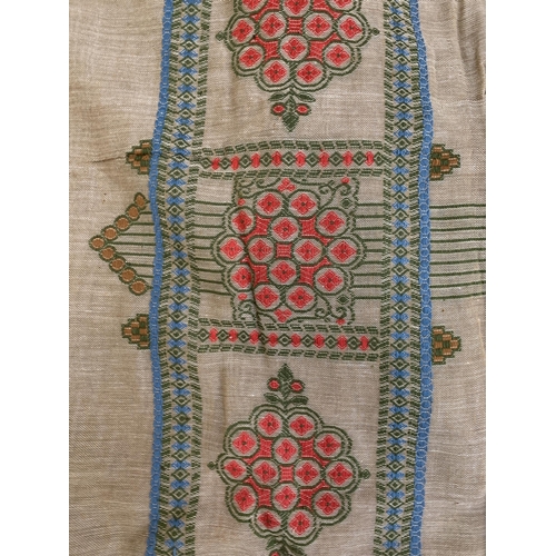 495 - Three mid 20th century Turkish embroidered cotton throws, 90x220cm, 120x280cm