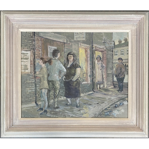 936 - John 'Jack' Fieldhouse (1919-2016), chip shop, 20th century oil on board, signed lower left, 40x50cm