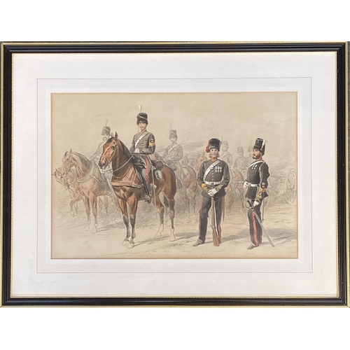 951 - 19th century colour mezzotint, Uniforms of the Royal Artillery, 31x46cm