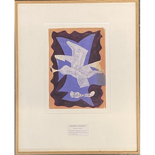 957 - A framed dustjacket cutting from the 1959 book 'Georges Braque' by John Russell, bears plaque 'The p... 