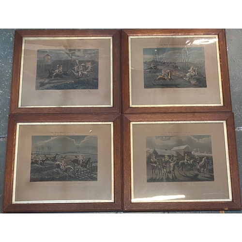 978 - After Henry Alken, a set of four prints 'The First Steeplechase on Record', in oak frames with gilt ... 