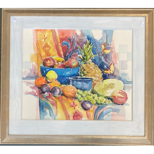 992 - A still life of fruit, watercolour by Terry Whitworth, 48x48cm