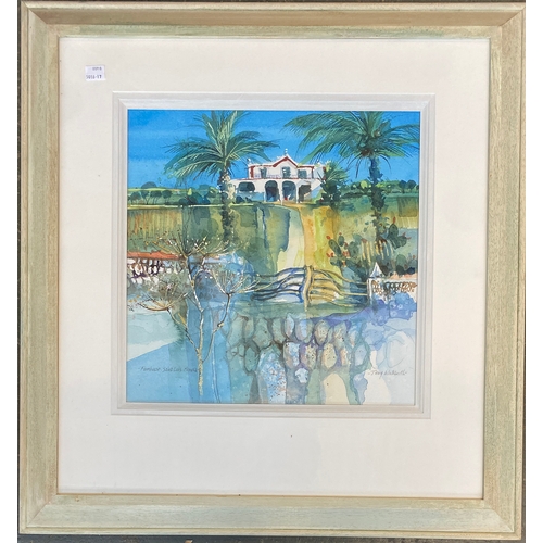 993 - 'Farmhouse Saint Louis, Menorca', watercolour by Terry Whitworth, 35x35cm, together with 'Farmhouse ... 