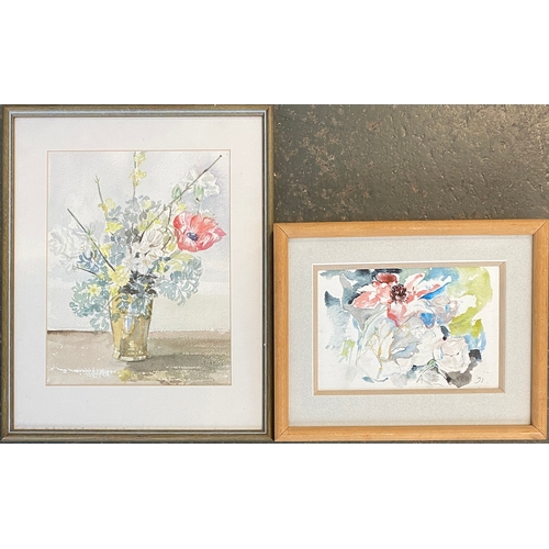 1002 - 20th century watercolour, still life of flowers, 24.5x19.5cm; and one other, signed in pencil and da... 