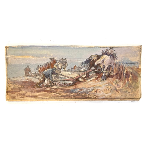 1005 - An early 20th century watercolour of a ploughman, 10x25cm