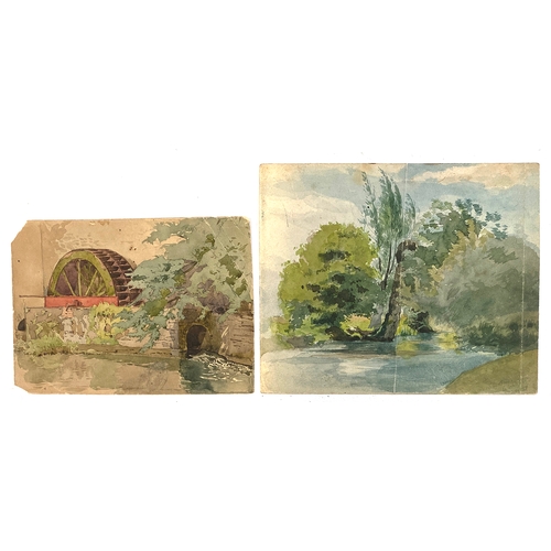 1009 - A late 19th century watercolour study of a tree line and river, titled indistinctly and dated 1888, ... 