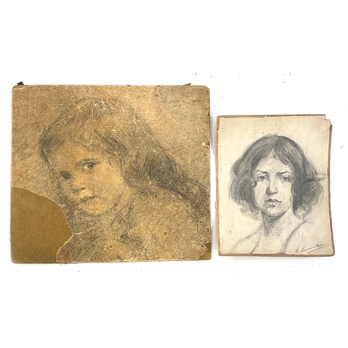 1011 - An early 20th century pencil portrait of a young woman, signed indistinctly lower right, 19x15cm; to... 