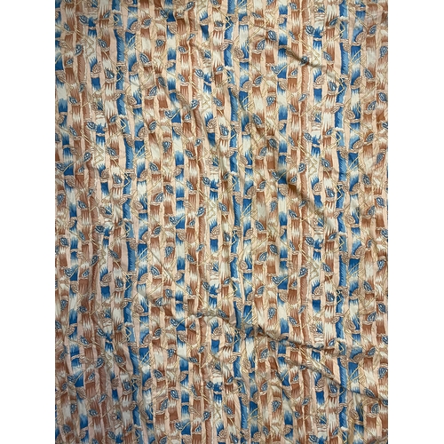 1535 - A pair of heavy lined and interlined curtains, pink and blue bamboo style pattern, approx. 390cm wid... 