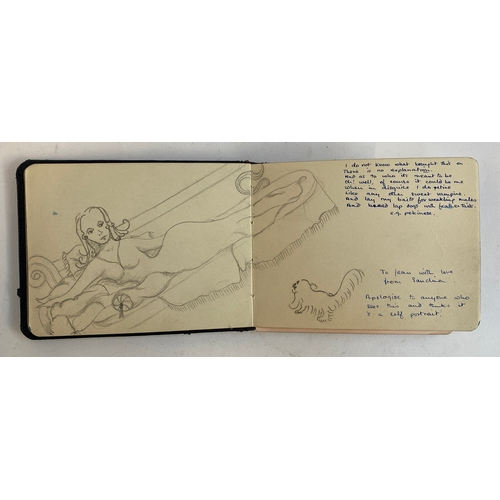 600 - A mid century autograph book containing various sketches and watercolours, belonging to Jean Robins,... 