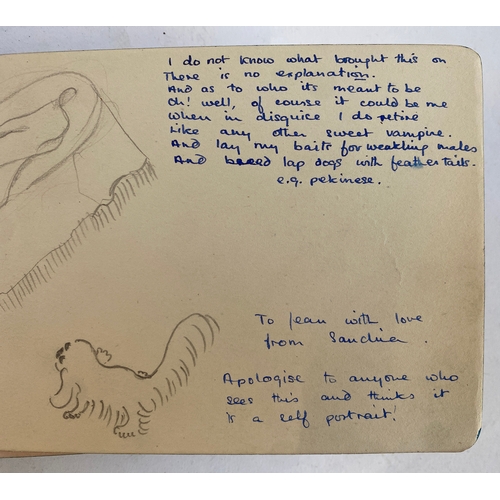 600 - A mid century autograph book containing various sketches and watercolours, belonging to Jean Robins,... 