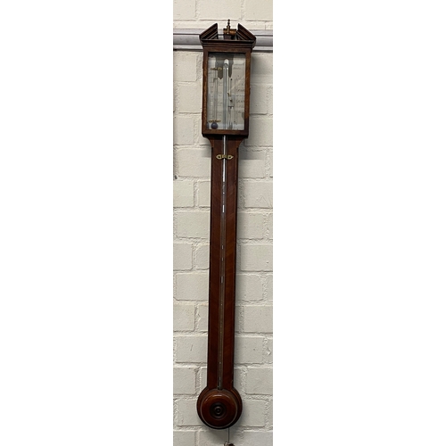 1561 - A stick barometer by Abrahams Co. Exeter, with broken pediment, 96cmL