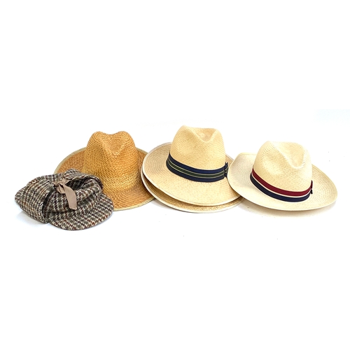 650 - Four gents Panama hats to include Olney together with a Dunn & Co deerstalker