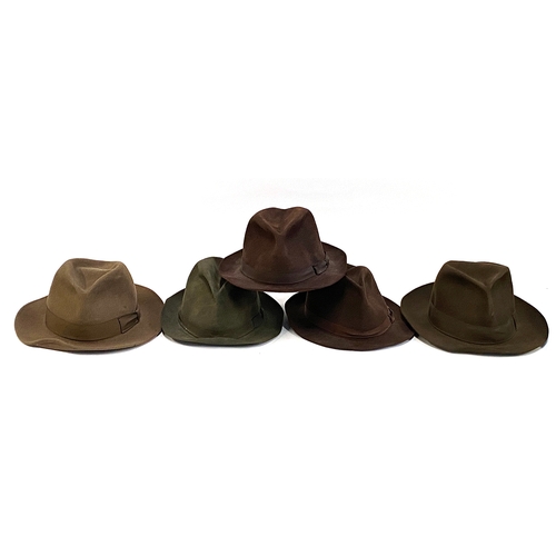 651 - Three Christy's of London felt trilby hats, size 7 1/8; together with two others (5)