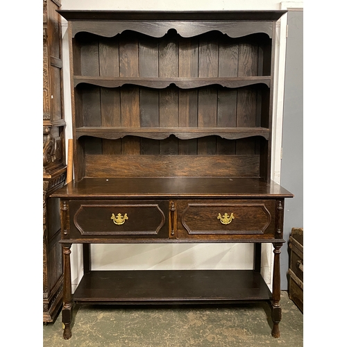 1532 - A 20th century oak dresser base with two drawers, 138x57x197cmH