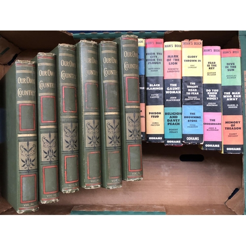 677 - BOOKS: two boxes. To include (Victorian/Edwardian) 'Our Own Country' in six vols., Cassell, 'special... 