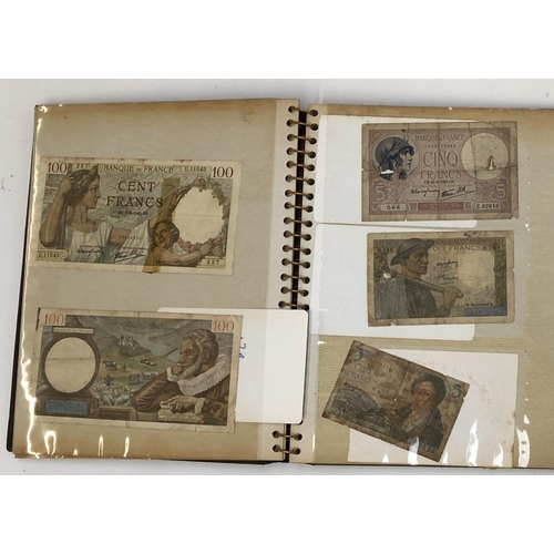 132 - An album containing a quantity of world banknotes to include France, Brazil, Portugal, Spain, etc