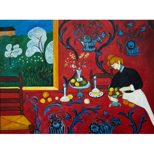 844 - After Henri Matisse, 'The Dessert: Harmony in Red ', oil on canvas, in gilt gesso frame, 90x121cm