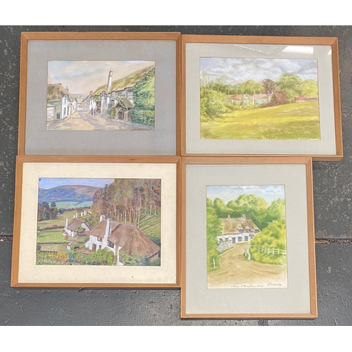 968 - Local interest: Four pastel drawings of Dorset villages, signed Crocker, to include Rampisham and Wa... 