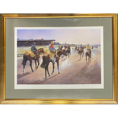 972 - Pete Curling (b.1955), print of horse racing, signed and dedicated in pencil, the plate 44x67cm