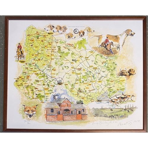 973 - Local interest: colour print of the Portman Hunt country, numbered 57/200 and signed in pencil by Hu... 