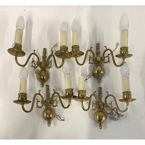 518 - A set of four twin arm gilt metal wall sconces, 20cmH