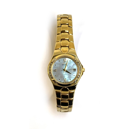 152 - A ladies Citizen Eco-Drive watch, with mother of pearl face, diamond set bezel, the dial 18mmD