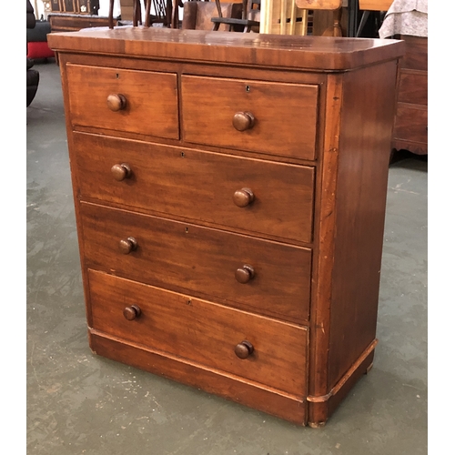 1291 - A Victorian mahogany chest of two short over three long drawers, on plinth base, 98x48x113cmH