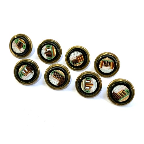 19 - A set of eight Victorian gilt metal mounted Grand Tour micro mosaic buttons, each 1.5cmD