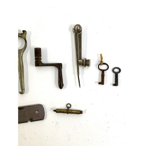 321 - A mixed lot of metal items to include steel scissors, one pair with sheath stamped A & N, Handy M.P ... 