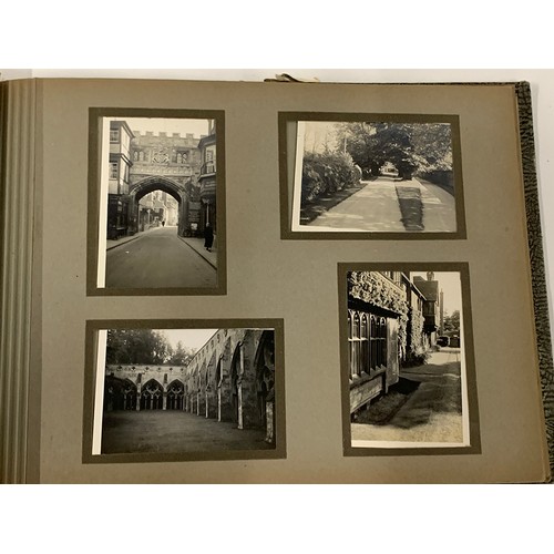 544 - An early 20th century photograph album containing approx. 77 black and white photos of various Engli... 