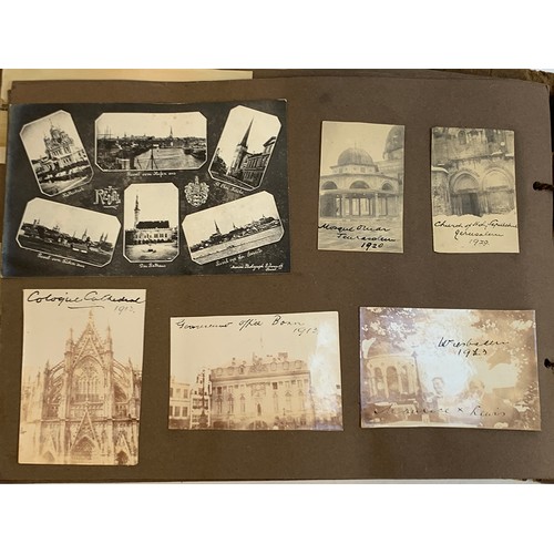 557 - An early 20th century photograph album c.1920 containing approx. 150 black and white photographs, po... 