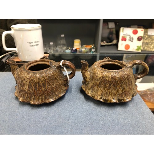 263 - Two small Chinese Yixing teapots with crab decoration, 6cmH