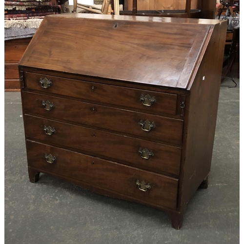 1094 - A George III mahogany bureau, fall front over four drawers, on bracket feet, 105x54x104cmH