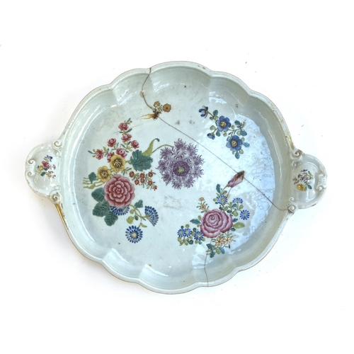 71 - A 19th century famille rose twin handled tray, 48cmW (af)