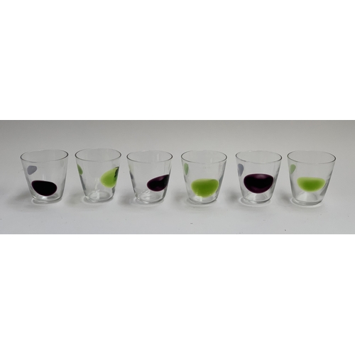 110 - A set of approx. 30 glass tumblers with green and purple colour design