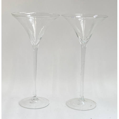 121 - Two very large martini shaped glasses, 50cmH; together with a rectangular glass vase