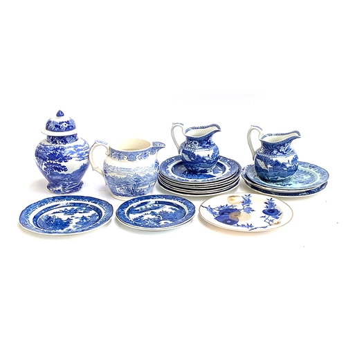 140 - A quantity of 19th century blue and white ceramics to include Wedgwood Fallow Deer jugs, Leeds Potte... 