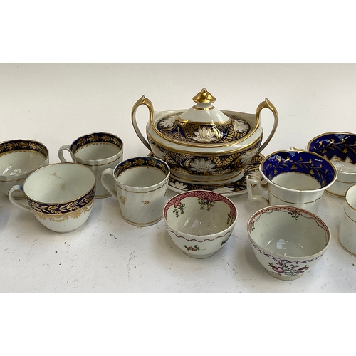 145 - A mixed lot of ceramics to include 18th century and later teawares, to include Minton, Spode, hand p... 