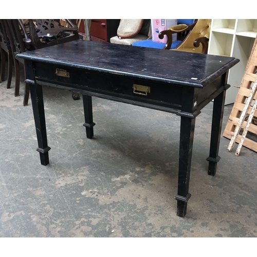 1033 - A blue painted side table with single drawer, 108x54x72cmH