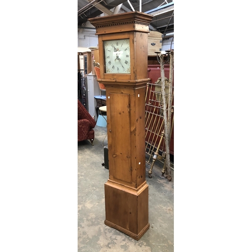 1068 - A George III pine long case clock, the painted dial signed Bucknall, Crediton, 203cmH