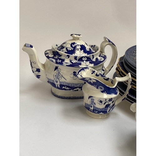 95 - A quantity of blue and white ceramics to include Booths 'Real Old Willow'; Woods Willow; Churchill; ... 