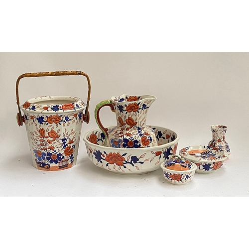 99 - Interior design interest: A Masons Ironstone Hydra six piece toilet set including chamber pot, large... 