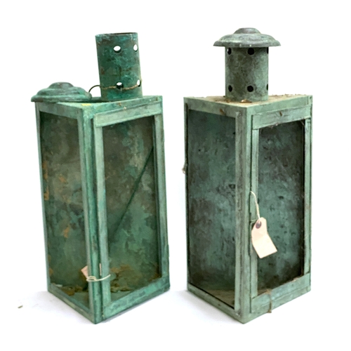 202 - A pair of copper garden wall lanterns (af), 51cmH